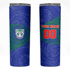 Personalized New Zealand Warriors Skinny Tumbler Polynesian Tribal Chest and Sleeve Tattoo