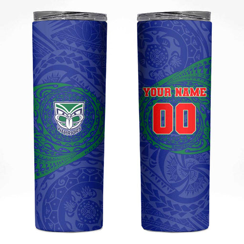 Personalized New Zealand Warriors Skinny Tumbler Polynesian Tribal Chest and Sleeve Tattoo