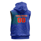 Personalized New Zealand Warriors Sleeveless Hoodie Polynesian Tribal Chest and Sleeve Tattoo