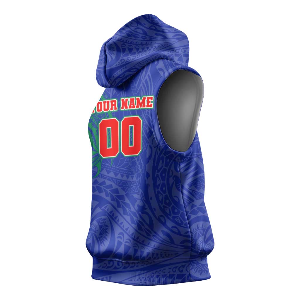 Personalized New Zealand Warriors Sleeveless Hoodie Polynesian Tribal Chest and Sleeve Tattoo
