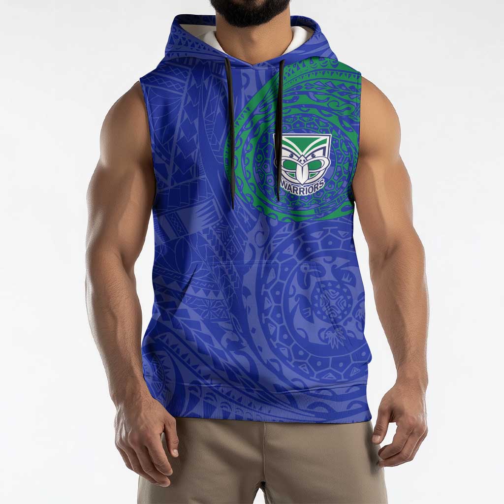 Personalized New Zealand Warriors Sleeveless Hoodie Polynesian Tribal Chest and Sleeve Tattoo