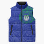 Personalized New Zealand Warriors Sleeveless Puffer Jacket Polynesian Tribal Chest and Sleeve Tattoo