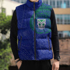 Personalized New Zealand Warriors Sleeveless Puffer Jacket Polynesian Tribal Chest and Sleeve Tattoo