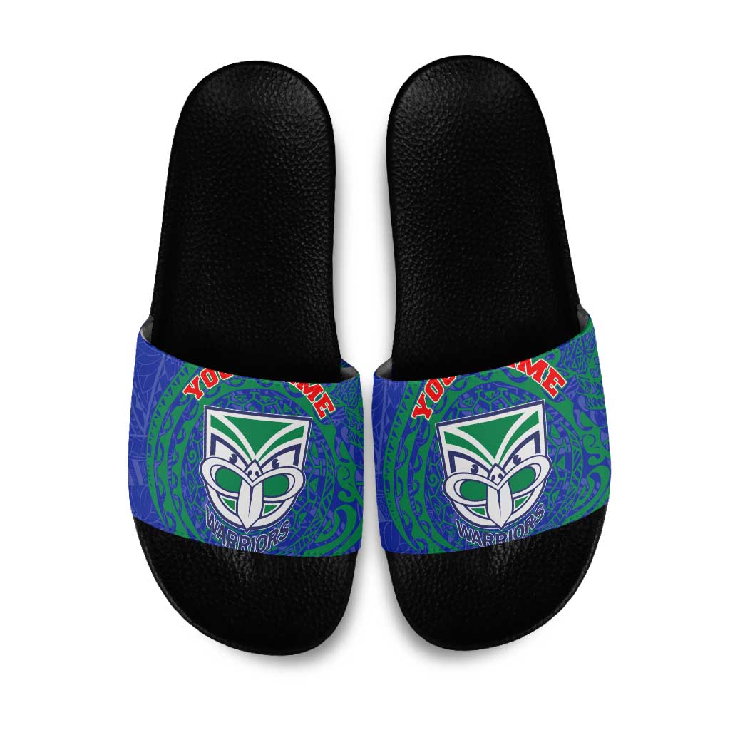 Personalized New Zealand Warriors Slide Sandals Polynesian Tribal Chest and Sleeve Tattoo