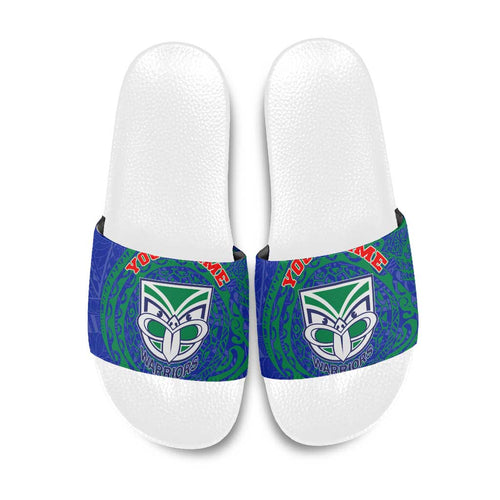 Personalized New Zealand Warriors Slide Sandals Polynesian Tribal Chest and Sleeve Tattoo