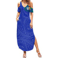 Personalized New Zealand Warriors Summer Maxi Dress Polynesian Tribal Chest and Sleeve Tattoo
