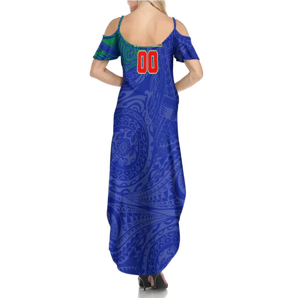 Personalized New Zealand Warriors Summer Maxi Dress Polynesian Tribal Chest and Sleeve Tattoo