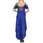 Personalized New Zealand Warriors Summer Maxi Dress Polynesian Tribal Chest and Sleeve Tattoo