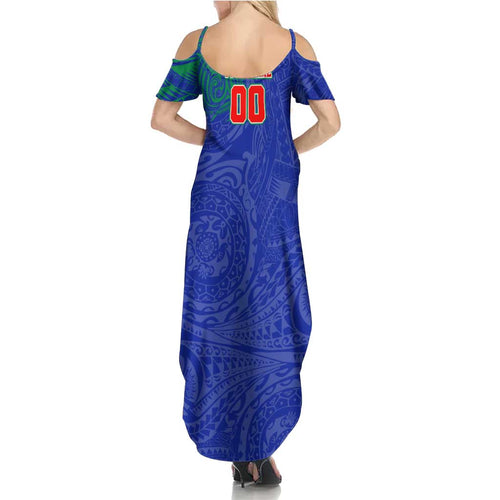 Personalized New Zealand Warriors Summer Maxi Dress Polynesian Tribal Chest and Sleeve Tattoo