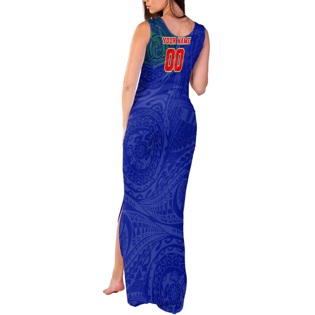 Personalized New Zealand Warriors Tank Maxi Dress Polynesian Tribal Chest and Sleeve Tattoo