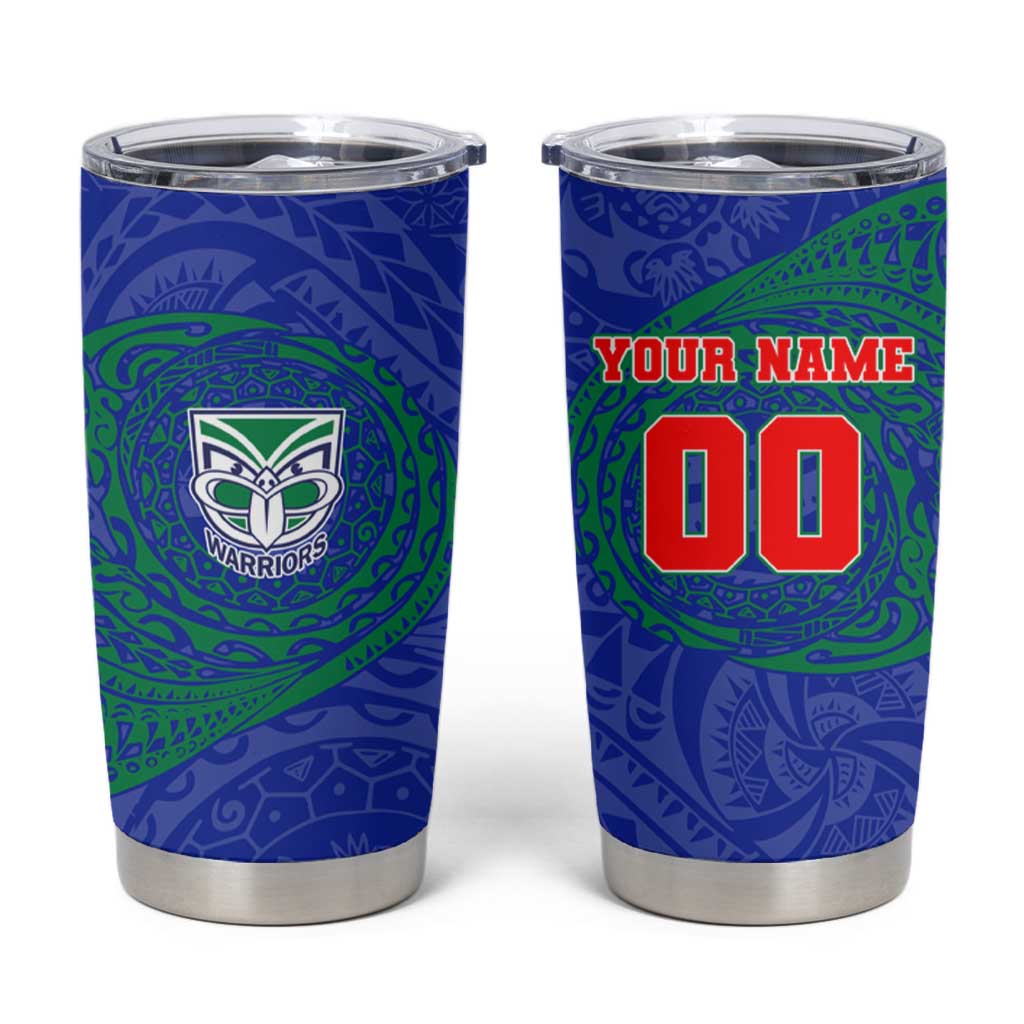 Personalized New Zealand Warriors Tumbler Cup Polynesian Tribal Chest and Sleeve Tattoo