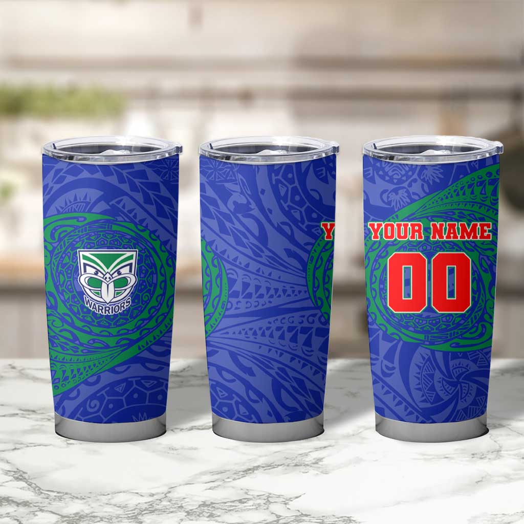 Personalized New Zealand Warriors Tumbler Cup Polynesian Tribal Chest and Sleeve Tattoo
