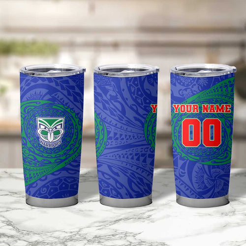 Personalized New Zealand Warriors Tumbler Cup Polynesian Tribal Chest and Sleeve Tattoo