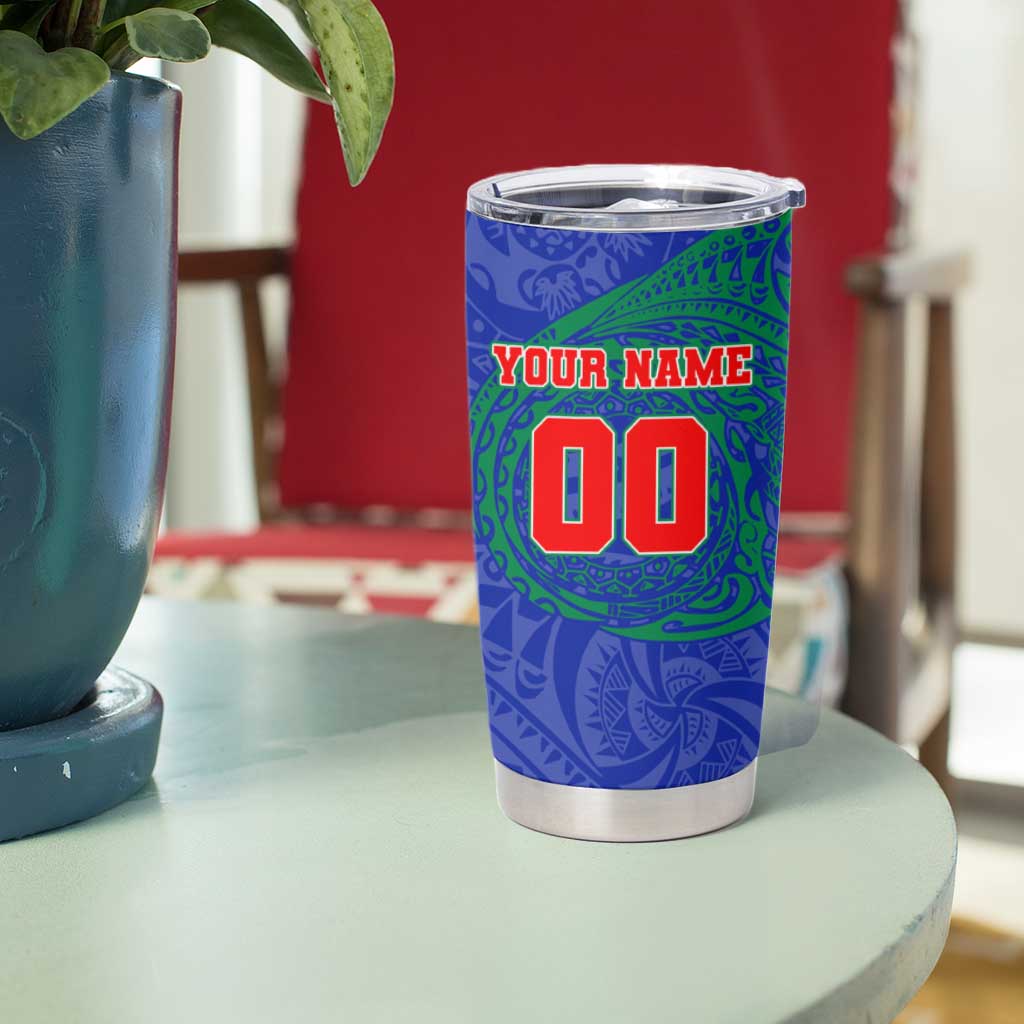 Personalized New Zealand Warriors Tumbler Cup Polynesian Tribal Chest and Sleeve Tattoo
