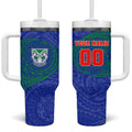 Personalized New Zealand Warriors Tumbler With Handle Polynesian Tribal Chest and Sleeve Tattoo
