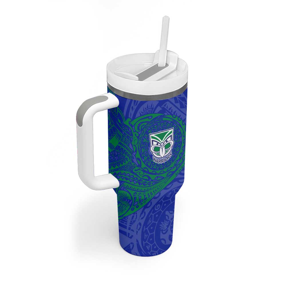 Personalized New Zealand Warriors Tumbler With Handle Polynesian Tribal Chest and Sleeve Tattoo