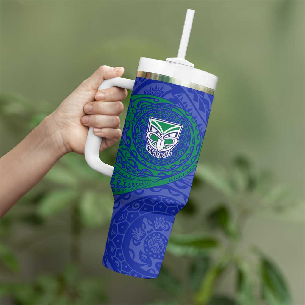 Personalized New Zealand Warriors Tumbler With Handle Polynesian Tribal Chest and Sleeve Tattoo