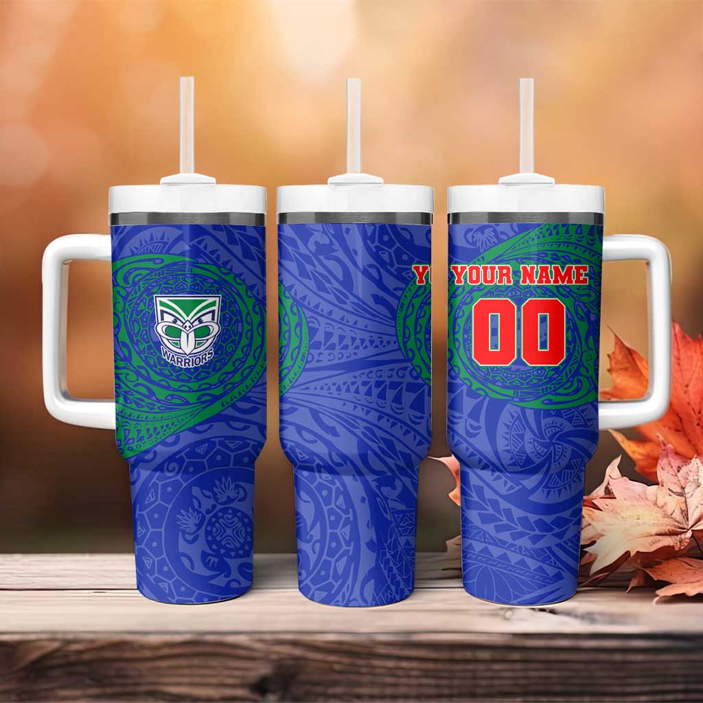 Personalized New Zealand Warriors Tumbler With Handle Polynesian Tribal Chest and Sleeve Tattoo