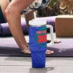Personalized New Zealand Warriors Tumbler With Handle Polynesian Tribal Chest and Sleeve Tattoo