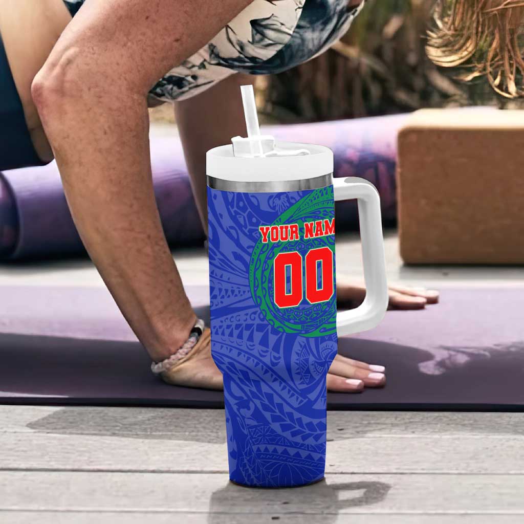 Personalized New Zealand Warriors Tumbler With Handle Polynesian Tribal Chest and Sleeve Tattoo