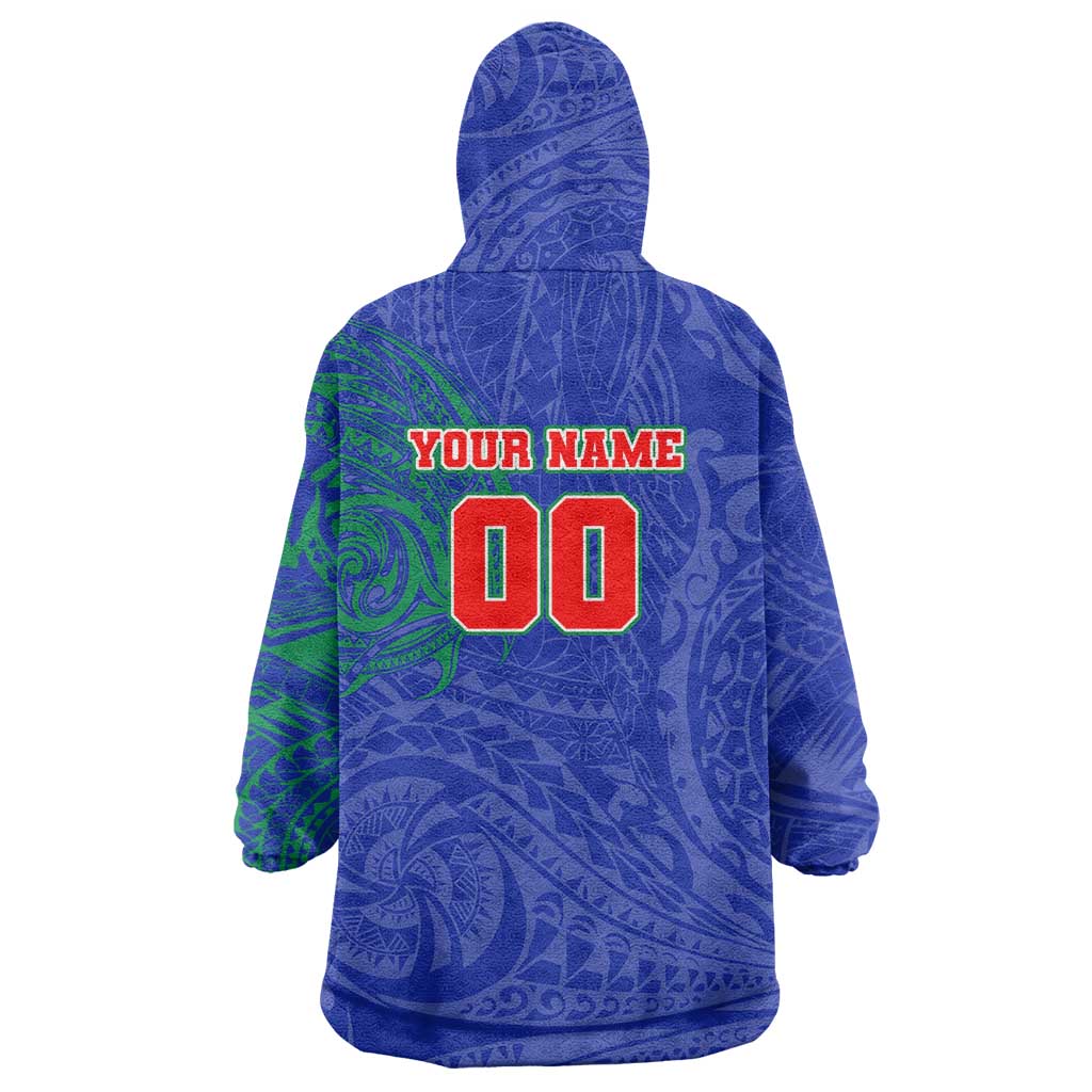 Personalized New Zealand Warriors Wearable Blanket Hoodie Polynesian Tribal Chest and Sleeve Tattoo