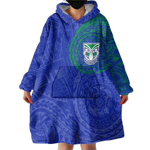 Personalized New Zealand Warriors Wearable Blanket Hoodie Polynesian Tribal Chest and Sleeve Tattoo