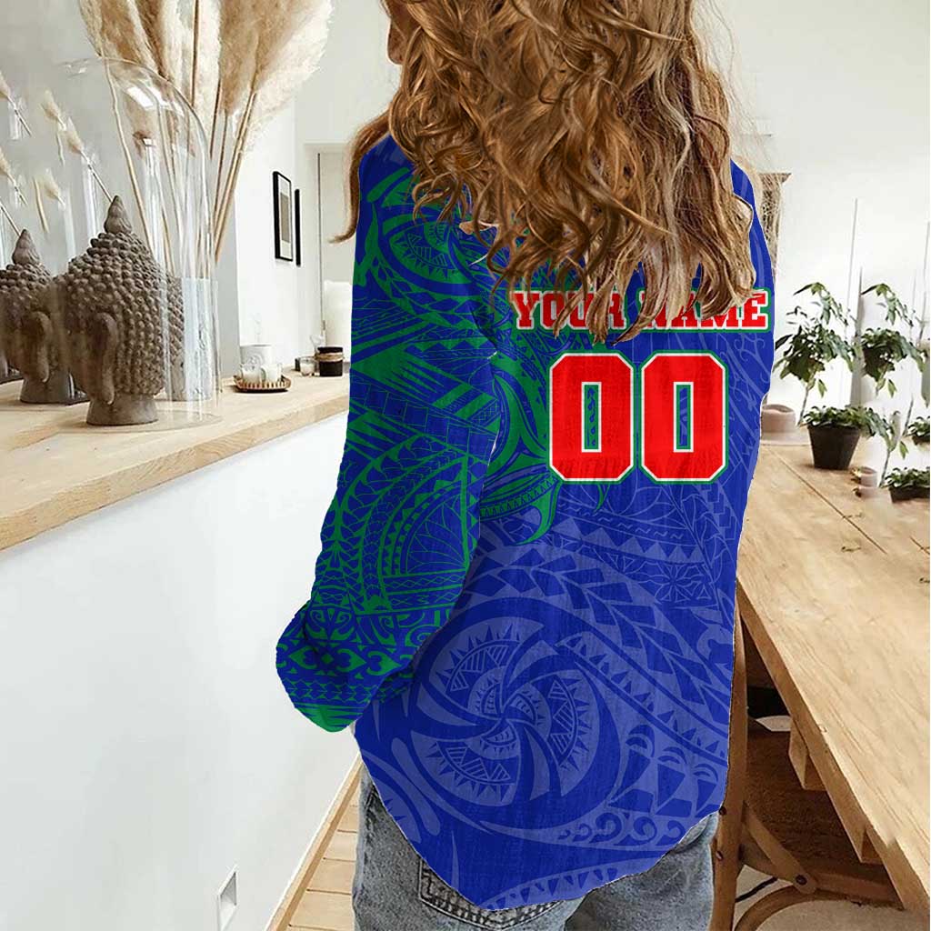 Personalized New Zealand Warriors Women Casual Shirt Polynesian Tribal Chest and Sleeve Tattoo