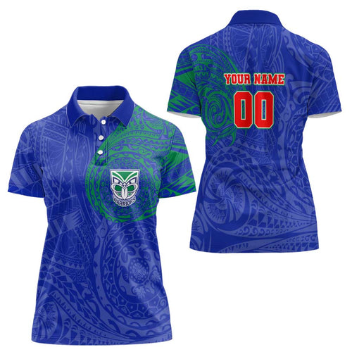 Personalized New Zealand Warriors Women Polo Shirt Polynesian Tribal Chest and Sleeve Tattoo