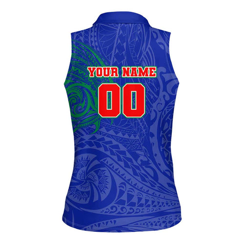 Personalized New Zealand Warriors Women Sleeveless Polo Shirt Polynesian Tribal Chest and Sleeve Tattoo