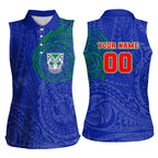Personalized New Zealand Warriors Women Sleeveless Polo Shirt Polynesian Tribal Chest and Sleeve Tattoo