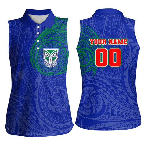 Personalized New Zealand Warriors Women Sleeveless Polo Shirt Polynesian Tribal Chest and Sleeve Tattoo