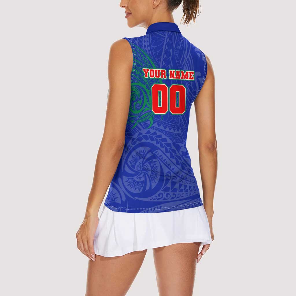 Personalized New Zealand Warriors Women Sleeveless Polo Shirt Polynesian Tribal Chest and Sleeve Tattoo