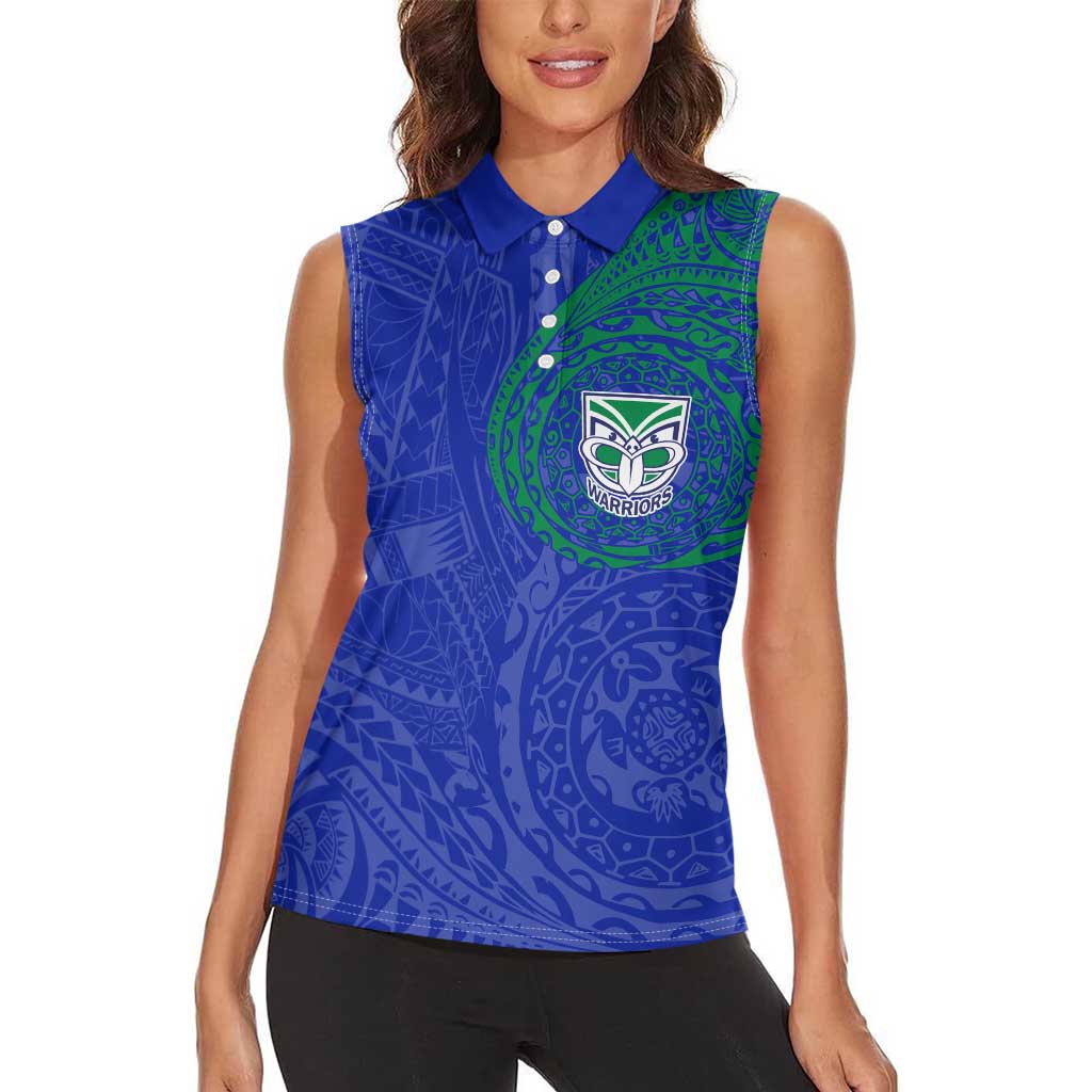 Personalized New Zealand Warriors Women Sleeveless Polo Shirt Polynesian Tribal Chest and Sleeve Tattoo