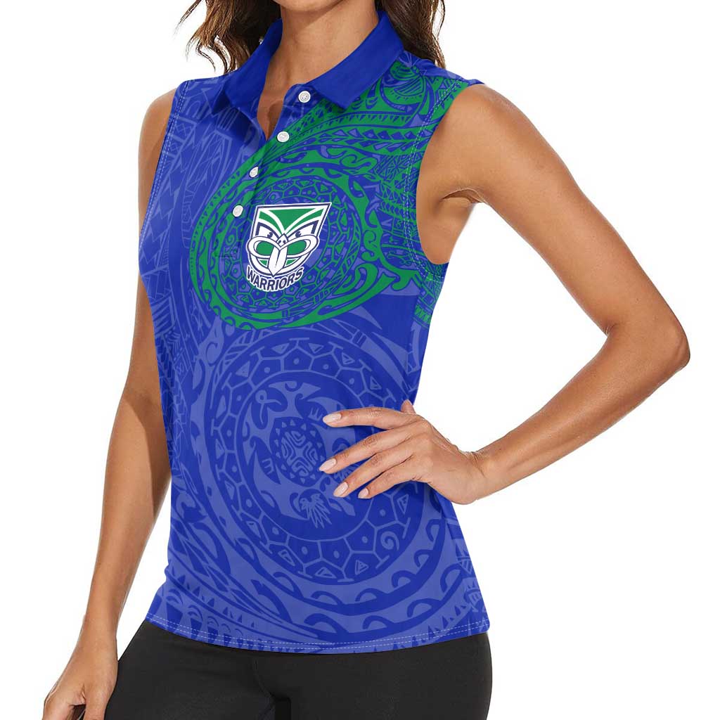 Personalized New Zealand Warriors Women Sleeveless Polo Shirt Polynesian Tribal Chest and Sleeve Tattoo