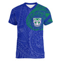 Personalized New Zealand Warriors Women V-Neck T-Shirt Polynesian Tribal Chest and Sleeve Tattoo