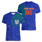 Personalized New Zealand Warriors Women V-Neck T-Shirt Polynesian Tribal Chest and Sleeve Tattoo