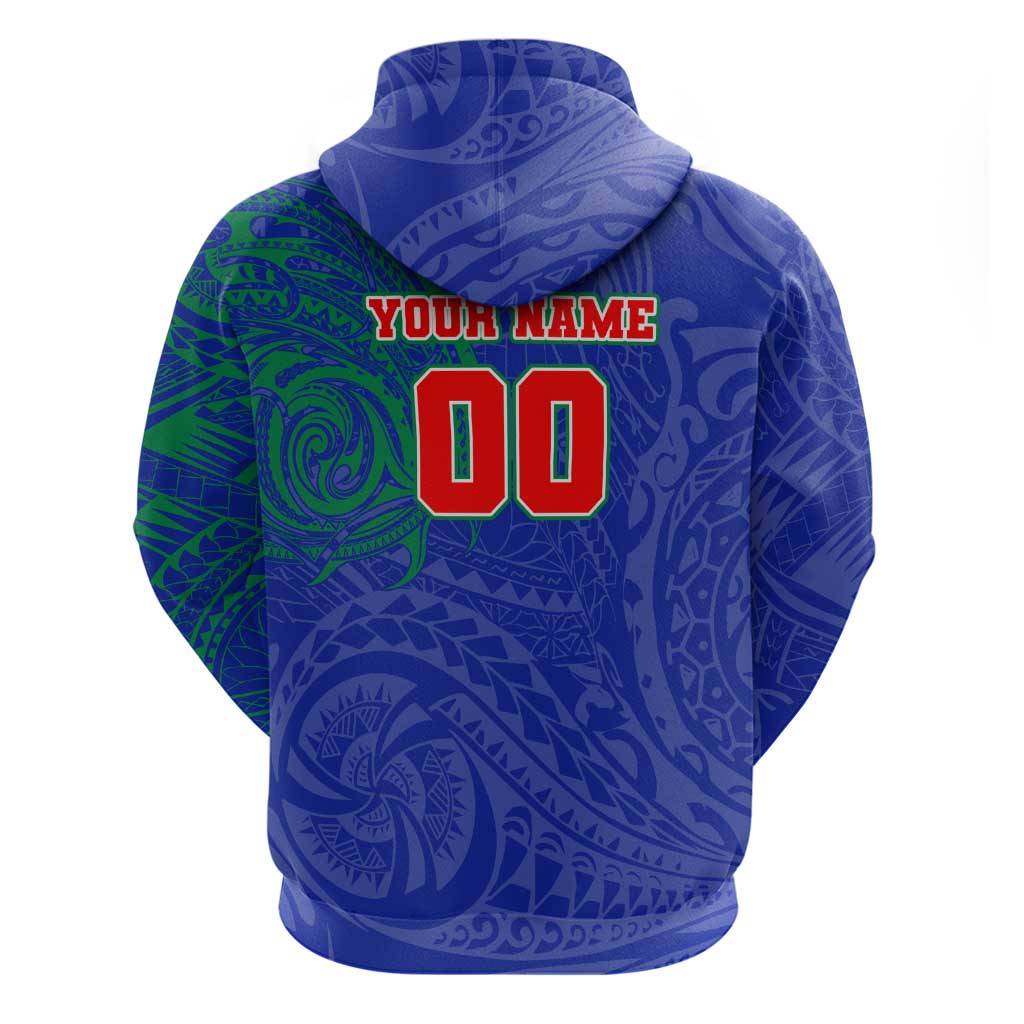 Personalized New Zealand Warriors Zip Hoodie Polynesian Tribal Chest and Sleeve Tattoo