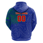 Personalized New Zealand Warriors Zip Hoodie Polynesian Tribal Chest and Sleeve Tattoo