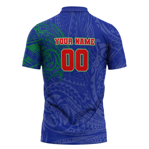 Personalized New Zealand Warriors Zipper Polo Shirt Polynesian Tribal Chest and Sleeve Tattoo