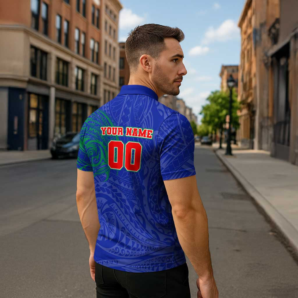 Personalized New Zealand Warriors Zipper Polo Shirt Polynesian Tribal Chest and Sleeve Tattoo