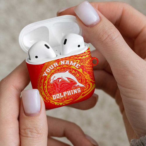 Personalized Dolphins AirPods Case Polynesian Tribal Chest and Sleeve Tattoo
