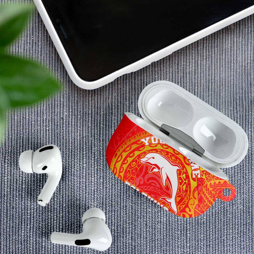 Personalized Dolphins AirPods Case Polynesian Tribal Chest and Sleeve Tattoo