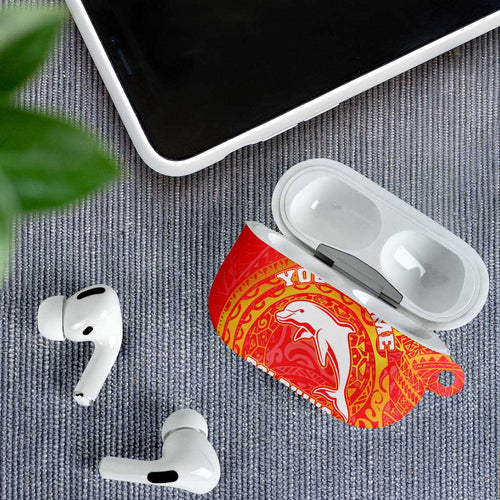 Personalized Dolphins AirPods Case Polynesian Tribal Chest and Sleeve Tattoo