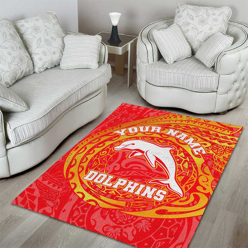 Personalized Dolphins Area Rug Polynesian Tribal Chest and Sleeve Tattoo