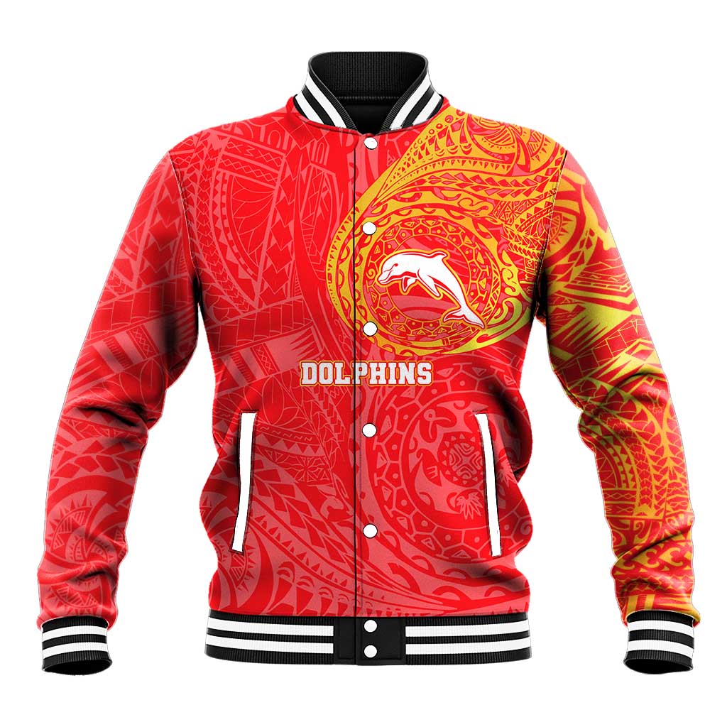 Personalized Dolphins Baseball Jacket Polynesian Tribal Chest and Sleeve Tattoo