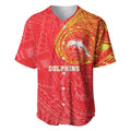 Personalized Dolphins Baseball Jersey Polynesian Tribal Chest and Sleeve Tattoo