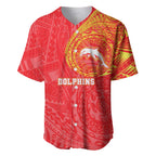 Personalized Dolphins Baseball Jersey Polynesian Tribal Chest and Sleeve Tattoo