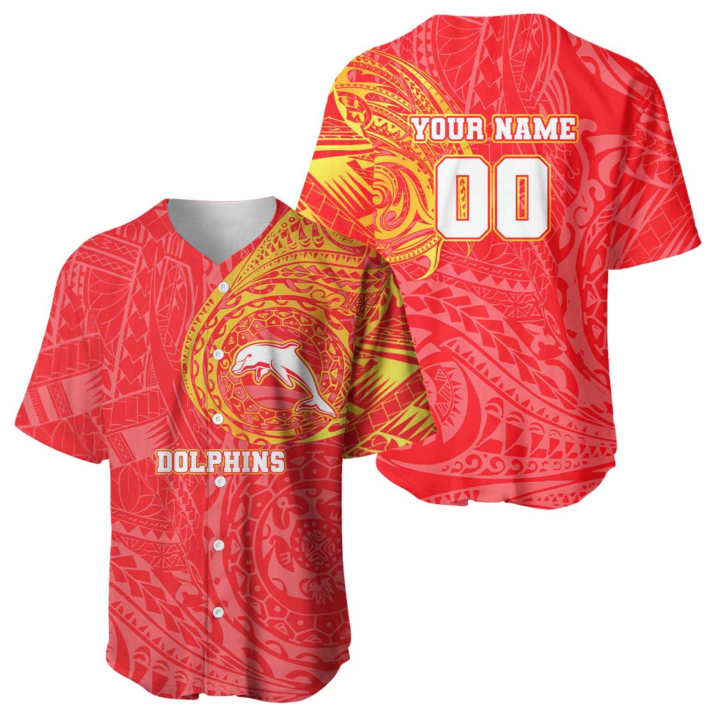Personalized Dolphins Baseball Jersey Polynesian Tribal Chest and Sleeve Tattoo