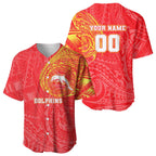 Personalized Dolphins Baseball Jersey Polynesian Tribal Chest and Sleeve Tattoo