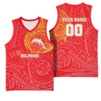 Personalized Dolphins Basketball Jersey Polynesian Tribal Chest and Sleeve Tattoo